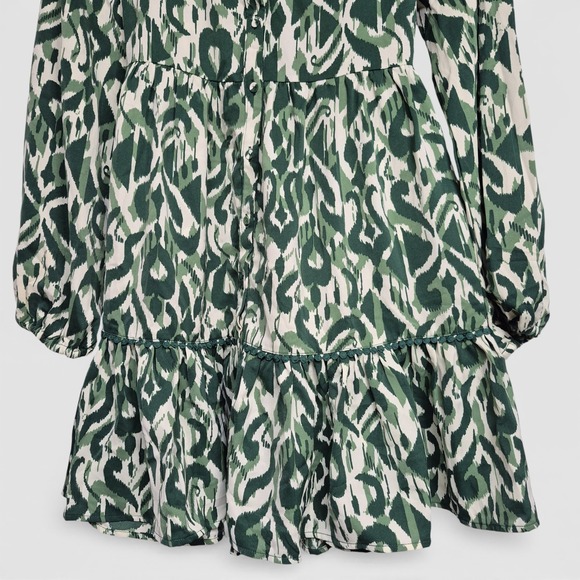 Umgee USA Green Abstract Print Button Down Mini Dress Long Balloon Sleeve Small - Picture 3 of 11